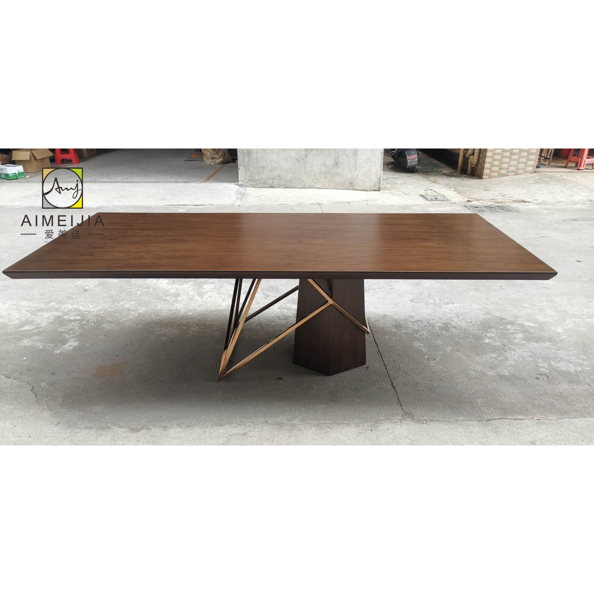 样板房餐桌 意式简约餐桌 设计师餐桌胡桃木色CT2108桌子长方形