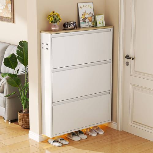 15cm原木风超薄钢制翻斗鞋柜一体靠墙小户型入户极窄鞋架玄关柜