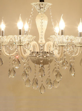 欧式蜡烛水晶吊灯白色客厅水晶灯卧室餐厅灯工程玻璃灯具厂家批发