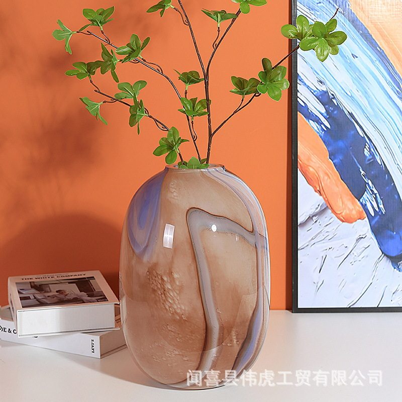 五色琉璃北欧风琉璃花瓶 现代轻奢餐厅客厅玄关样板间插干花鲜花