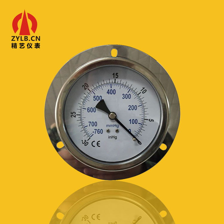 供应不锈钢压力表轴向带边真空表Y100ZT -30inHg/-760mmHg厂直供