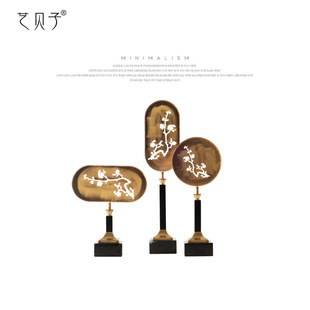 新中式电镀创意轻奢金属梅花摆件客厅进门玄关售楼处摆设软装饰品