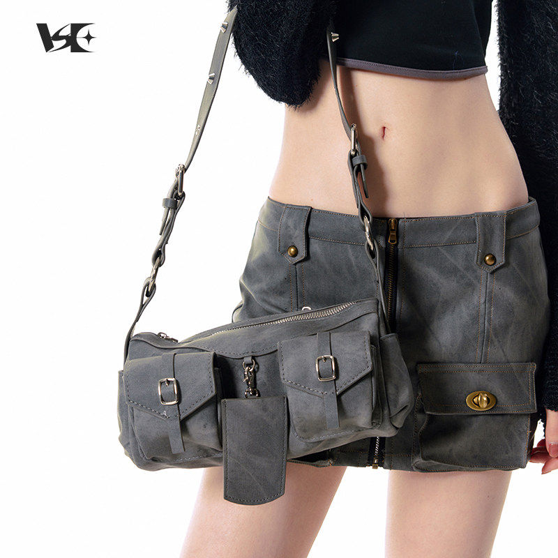 原创多口袋灰色洗水皮铆钉工装风pu皮包单肩斜挎小包包,箱包皮具/热销女包/男包,通用款女包,淘宝优惠券,粉丝福利购,淘宝优惠卷