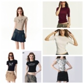 2026夏季 Vone 甜美上衣 复古蝴蝶印花短袖 T恤女辣妹修身 SheeE 美式