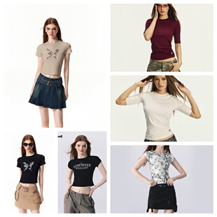 Vone SheeE 美式复古蝴蝶印花短袖T恤女辣妹修身2026夏季甜美上衣