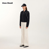 Vone 上衣2025早秋新款 SheeE美式 复古黑色拉链棒球外套女宽松短款