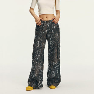 美式复古迷彩工装裤女款2025早秋新款慵懒松弛感裤子