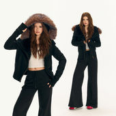 美式 辣妹连帽毛领斜襟毛绒内胆棉服外套女2025秋冬新款