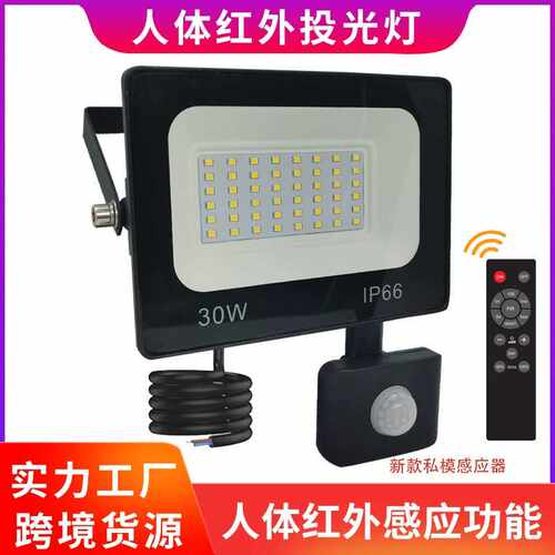 新品推荐LED人体红外感应投光灯 声光控制20W插座供电IP66级0505