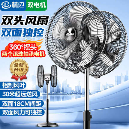 林边双头风扇360度旋转摇头大风力工业大排档两面商用落地电风扇