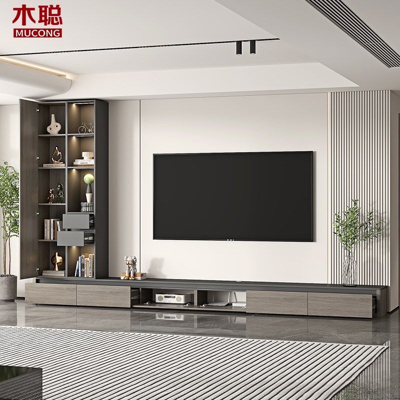 意式轻奢风电视柜落地收纳储物柜一体客厅家用展示柜小户型4D105