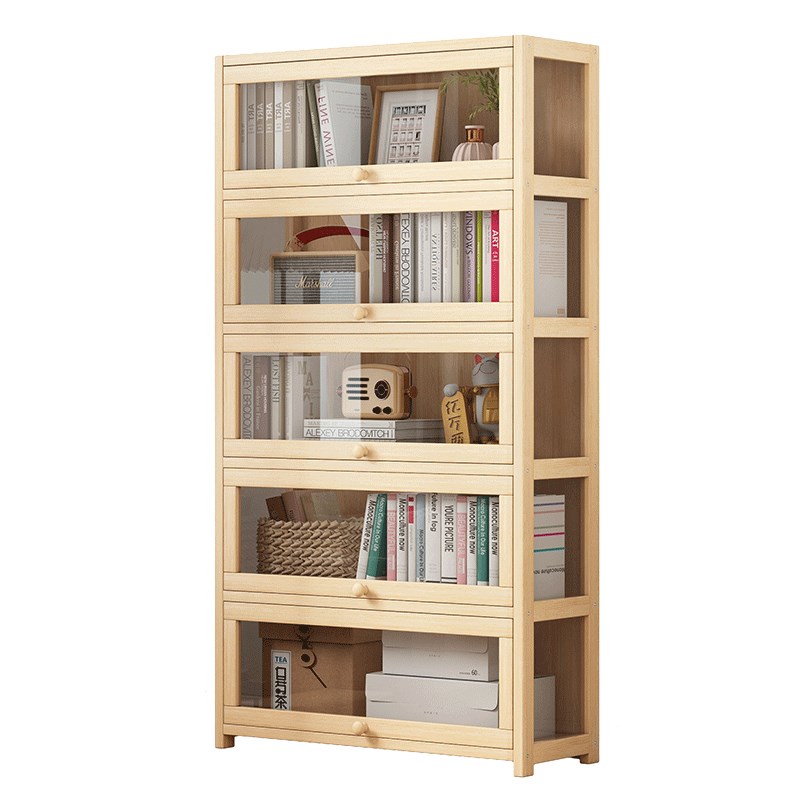 实木松木展示柜亚克力防尘家用客厅透明书架落地置物架办公室书柜