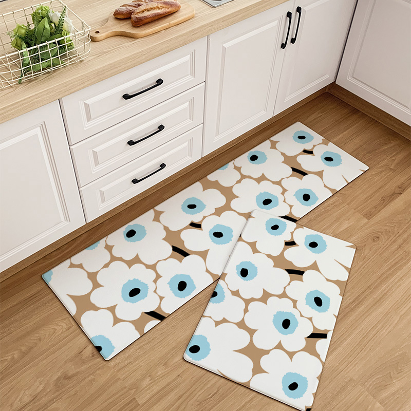 设计师花朵碎花厨房地垫免洗可擦家用防滑防油防水pvc脚垫长条垫