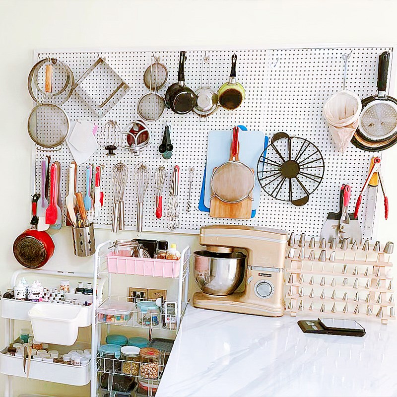 洞洞板墙上置物架网红甜品店烘焙工具裱花嘴收纳墙不锈钢配件定制