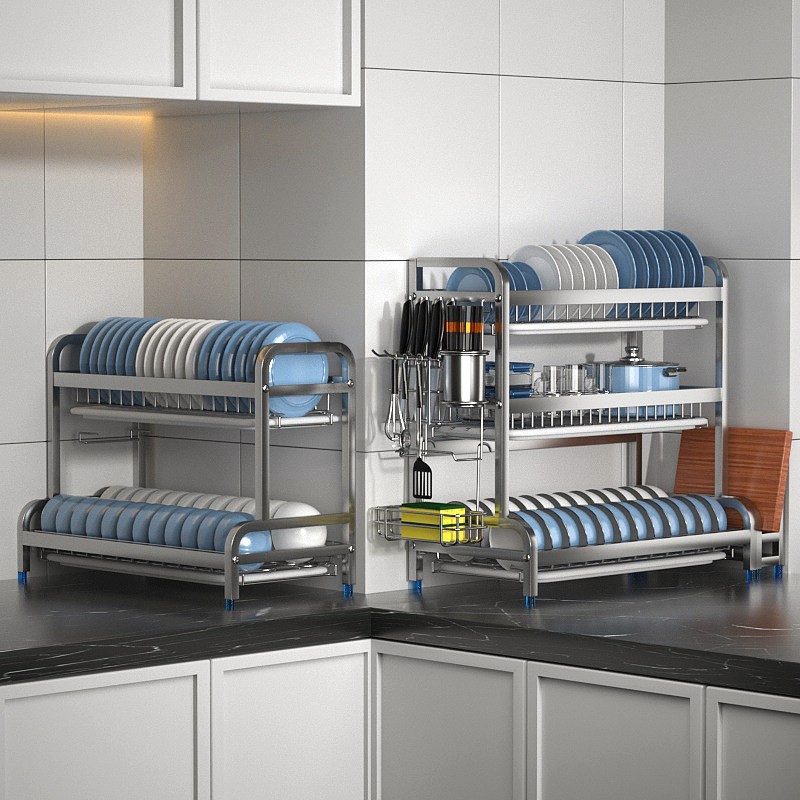 304不锈钢厨房碗架家用台面碗碟收纳置物架多功能小型碗盘沥水架