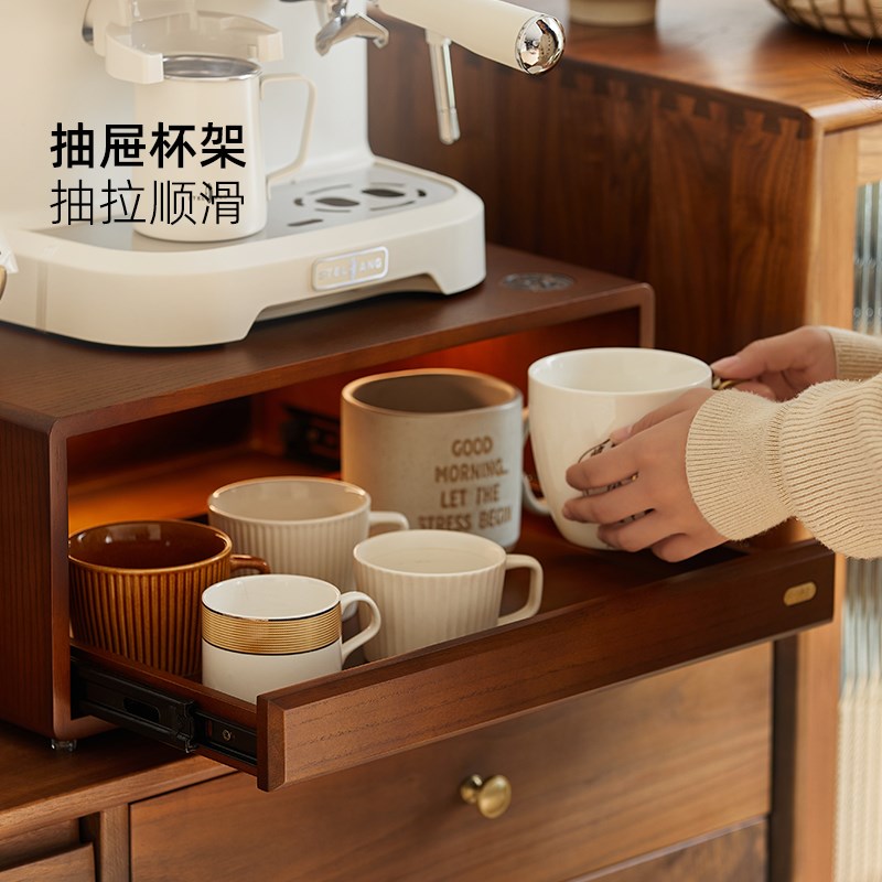 实木咖啡机置物架餐边柜茶包器具收纳吧台咖啡杯防尘置物架杯子架