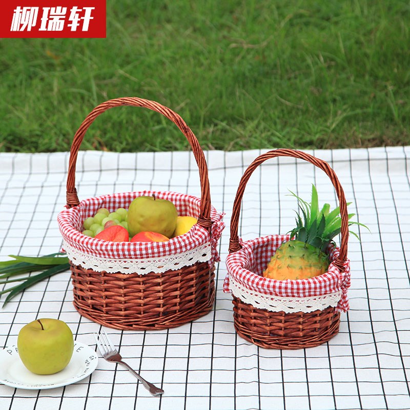 柳蓝手提篮跳舞篮道具收纳篮玩具篮儿童采摘篮迷你小篮子花篮