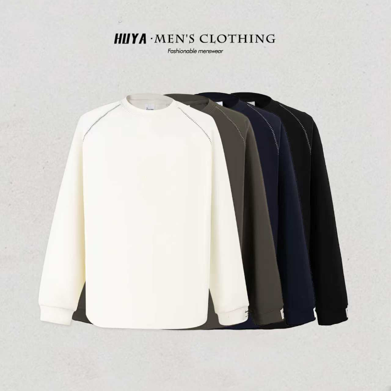 虎牙兄弟秋冬糯米双面暖绒时尚拼接立体明线圆领打底长袖男Z6316