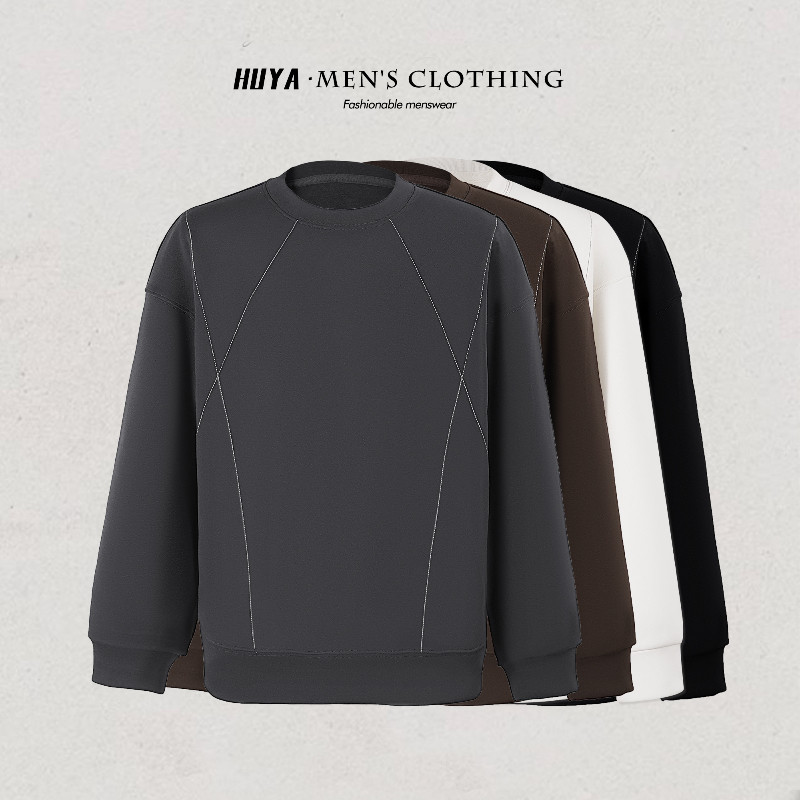 虎牙兄弟双面绒卫衣2025冬季爆款明线拼接设计感圆领打底衫X66912,男装,卫衣,淘宝优惠券,粉丝福利购,淘宝优惠卷