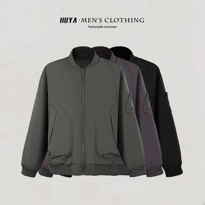 虎牙兄弟冬季复古美式棒球领夹克外套户外百搭休闲棉服男士F25118