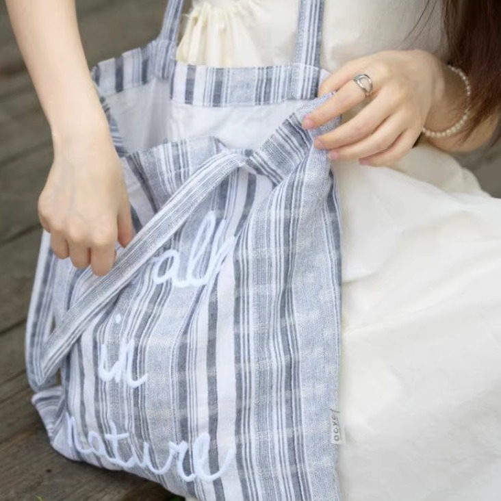 OCYC 意大利进口原创条纹亚麻慵懒松弛感文艺托特包布包,箱包皮具/热销女包/男包,时尚帆布包,淘宝优惠券,粉丝福利购,淘宝优惠卷