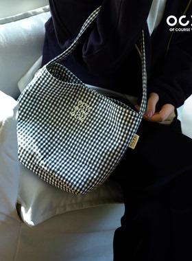 OCYC女休闲通勤韩国文艺复古格子纹时尚手提单肩腋下包