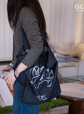 OCYC四季百搭通勤天使印花丹宁牛仔大容量托特包帆布包