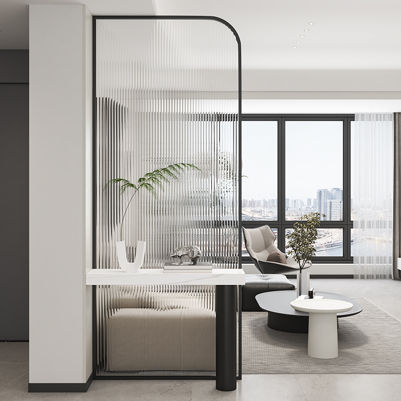 简约现代入户门长虹钢化玻璃屏风隔断金属不锈钢客厅玄关遮挡装饰