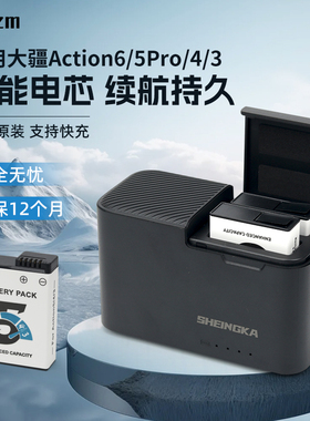适用DJI大疆Action6/5pro/4/3电池长续航耐低温快充充电器三口副厂Osmo 大疆 360运动相机配件电池充电收纳盒
