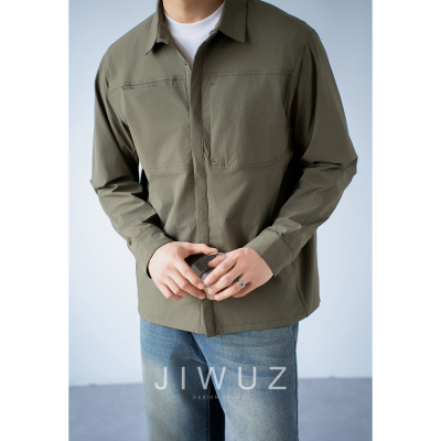 JIWUZ春夏百搭简约翻领宽松衬衫都市通勤软壳夹克外套全能叠穿层