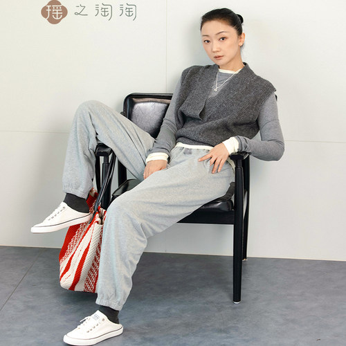 瑶之淘淘●外穿卫裤●棉裤浅灰半两休闲运动棉裤新疆棉花填充可洗