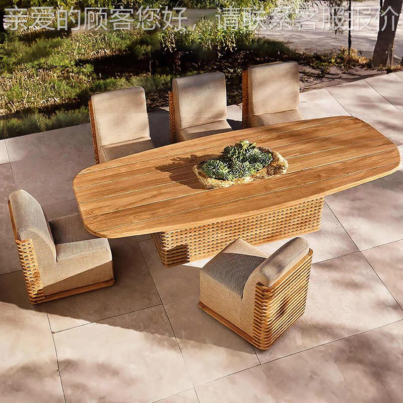 新北民宿欧藤户外沙发857别墅庭院露天沙发茶几组合款实木编组合