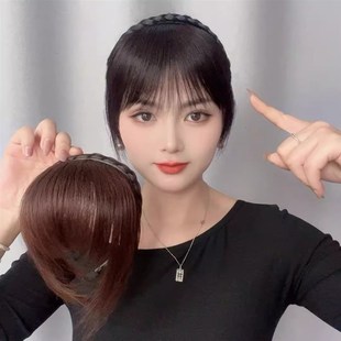 白头发遮盖神器假发女o辫子刘海一体真发前额遮白发的发箍头顶潮
