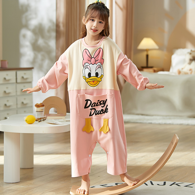 女童睡衣纯棉连体衣可爱卡通睡袋睡裙女孩K宝宝儿童春秋长袖家居