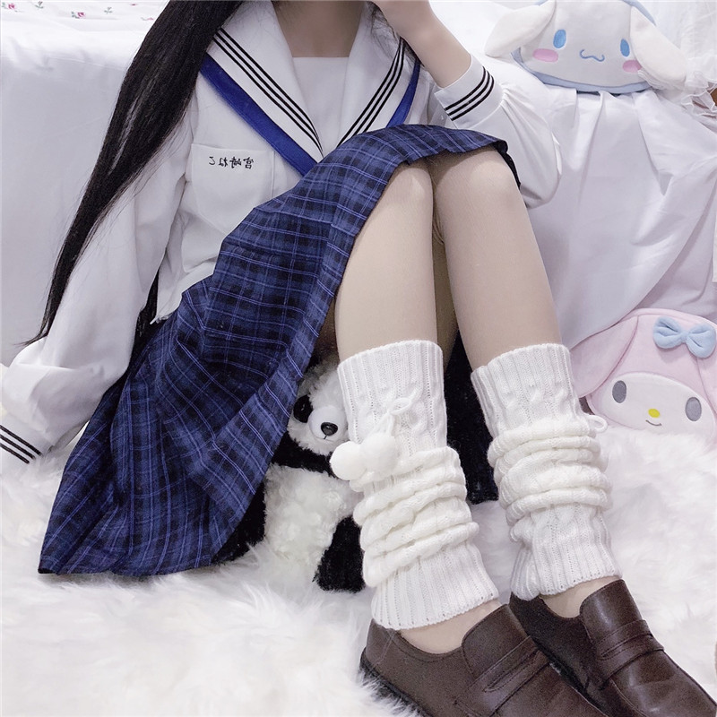 日系女士白色泡泡袜女秋冬学生韩版针织过膝黑色P中筒袜jk腿套袜
