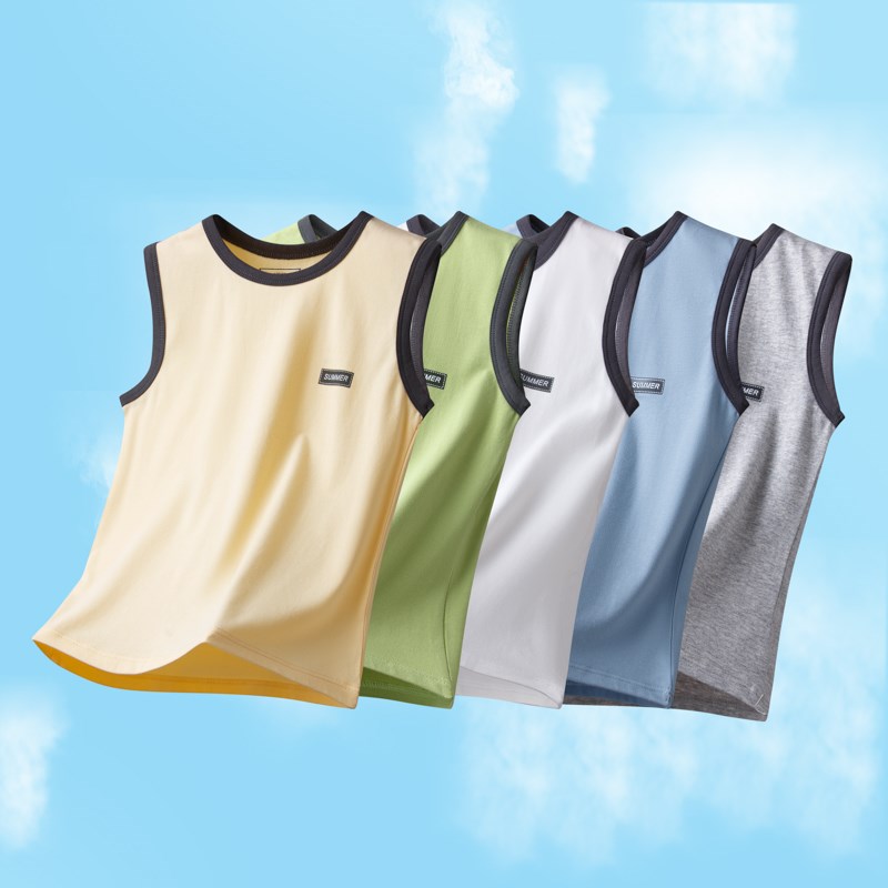 儿童背心男童夏季薄款s精梳棉男大童跨栏坎肩无袖t恤男孩睡衣