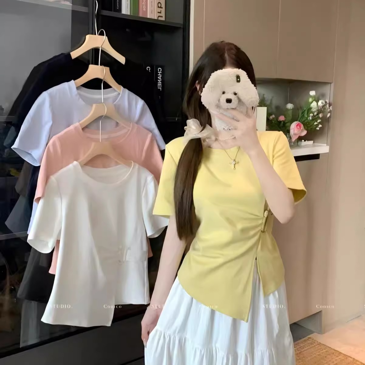 正肩短袖T恤女夏季新款大码胖mm设计感别致不规则遮肚子显瘦上衣