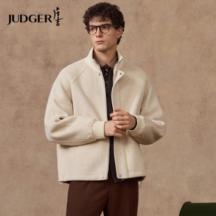 庄吉含羊毛骆驼绒天丝夹克外套秋冬双头拉链针织立领毛呢大衣男士