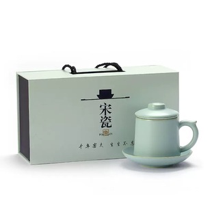 龙雀汝窑马克杯 领导杯开片办公杯泡茶杯带盖过滤陶瓷杯大容量