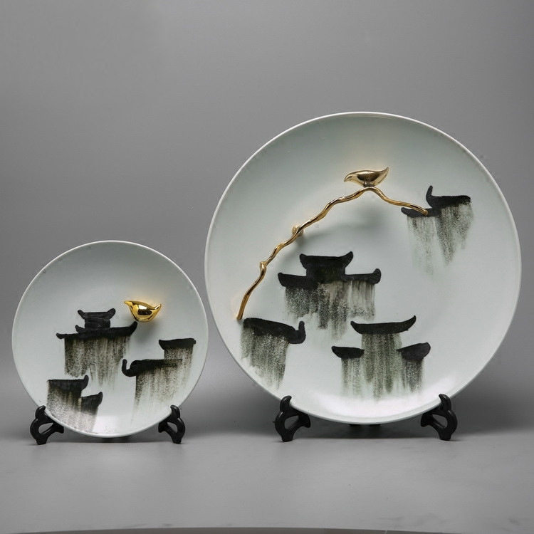 现代新中式装饰坐盘创意陶瓷挂盘摆件样板房间客厅玄关看盘装饰品,鲜花速递/花卉仿真/绿植园艺,其它园艺用品,淘宝优惠券,粉丝福利购,淘宝优惠卷