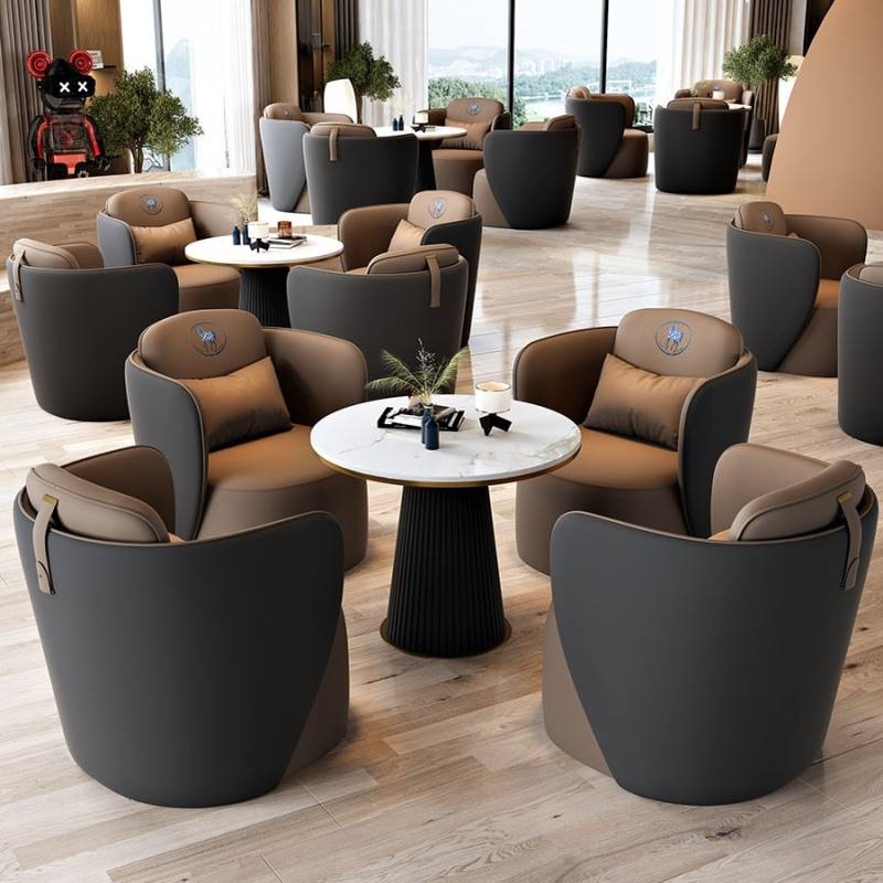 休闲单人轻啡厅售楼处皮质沙发酒店咖啡厅奢接待办公售楼大堂待