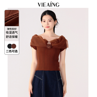 女2025夏新款 VIEA.ING薇迎商場同款 針織衫 設(shè)計(jì)感短款 短袖 毛衣上衣