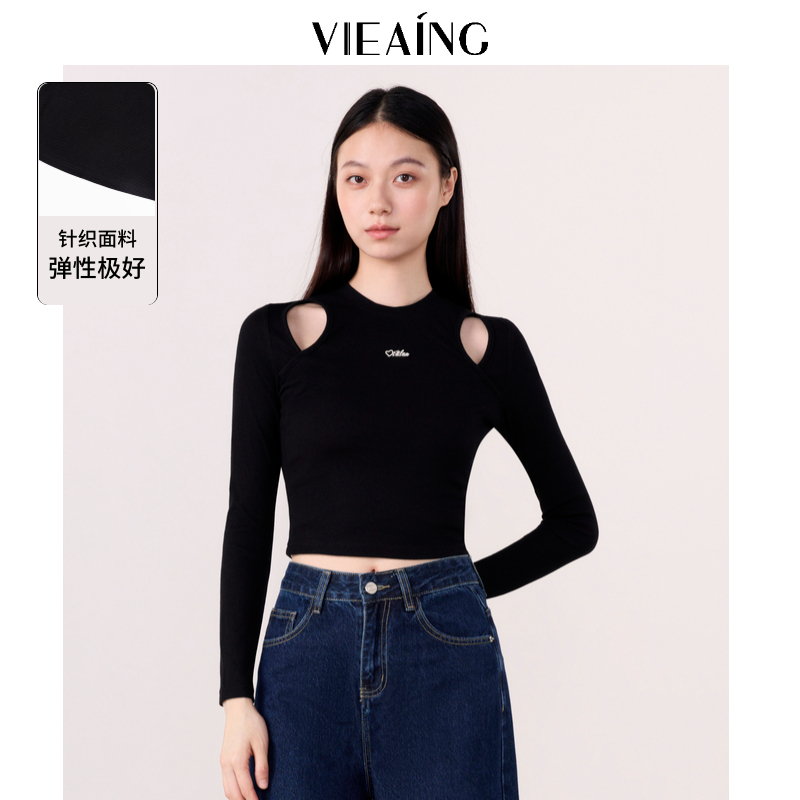 VIEA.ING薇迎秋随性镂空设计套头长袖针织衫圆领上衣女