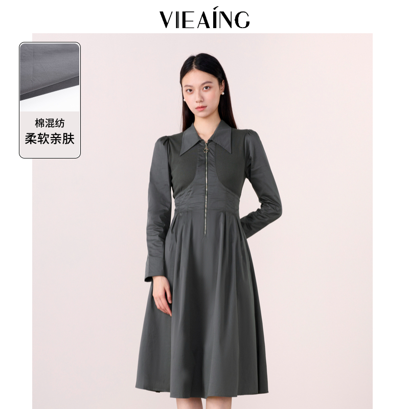VIEA.ING薇迎polo领长袖连衣裙
