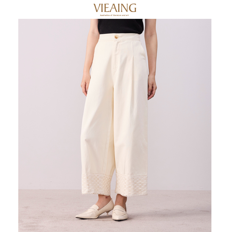 VIEA.ING薇迎杏色休闲直筒阔腿裤
