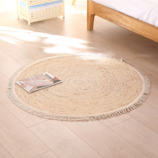 圆形卧室床边蒲草绳机钉地毯客厅简约茶几草编坐垫民宿风家用地毯