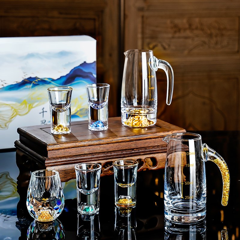 中式白酒杯礼盒套装无铅水晶玻璃烈酒杯家用分酒器送礼一口杯