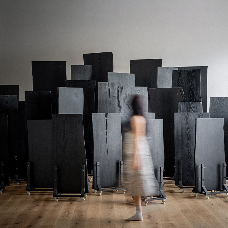 叁几 2号侘寂风碳化实木大板茶桌茶台整板双拼黑色餐桌自然边书桌