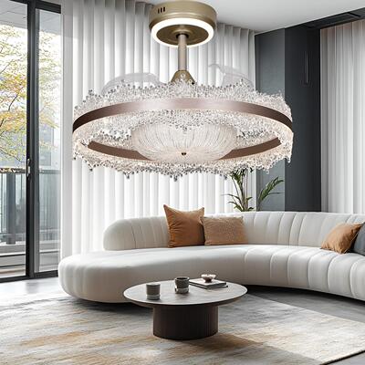 新款客厅隐形风扇吊灯三色可变光智能语音全铜变频电机