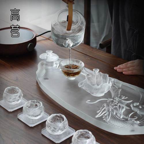 高端冰冻烧琉璃茶具套装家用轻奢高档白玉功夫茶杯盖碗礼盒装送礼